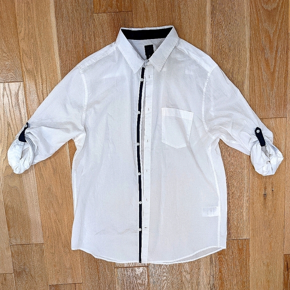 H&M Regular Fit White / Blue Cotton Large Shirt - Picture 2 of 6